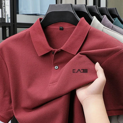 Men's Luxury Brand Short Sleeve Polo Shirt with Letter Print, 100% Cotton Summer T-shirt, Comfortable, Breathable, Casual, Lapel Collar.