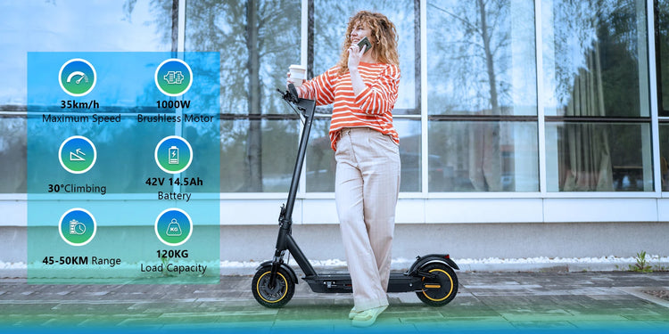 Monopattino Elettrico AOVOPRO A1MAX con Motore Potente da 500W, Velocità Massima 35KM/H, Autonomia 45KM, Batteria 42V14.5AH, Pneumatici da 10 Pollici, Pieghevole e Intelligente