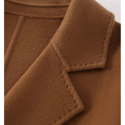 Ladies' 100% Cashmere Thick Double-Sided Extended Coat, Classic, Versatile and Fashionable for Business and Leisure
