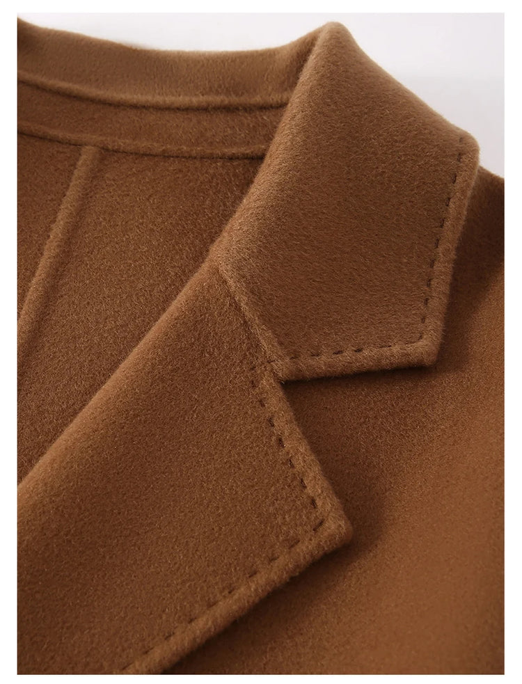 Ladies' 100% Cashmere Thick Double-Sided Extended Coat, Classic, Versatile and Fashionable for Business and Leisure