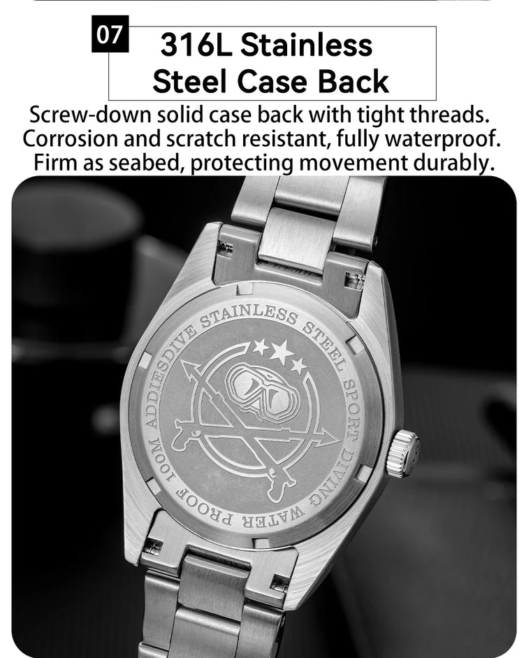 ADDIESDIVE 2026 New 36mm Men's Luxury Quartz Watch Sapphire Crystal 100m Water Resistance Super Luminous Stainless Steel Watch