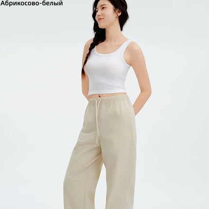 Metersbonwe Women's Cargo Jogger Pants Loose Fit Drawstring Elastic Waist Streetwear Casual Trousers Trendy Tapered Sweatpants