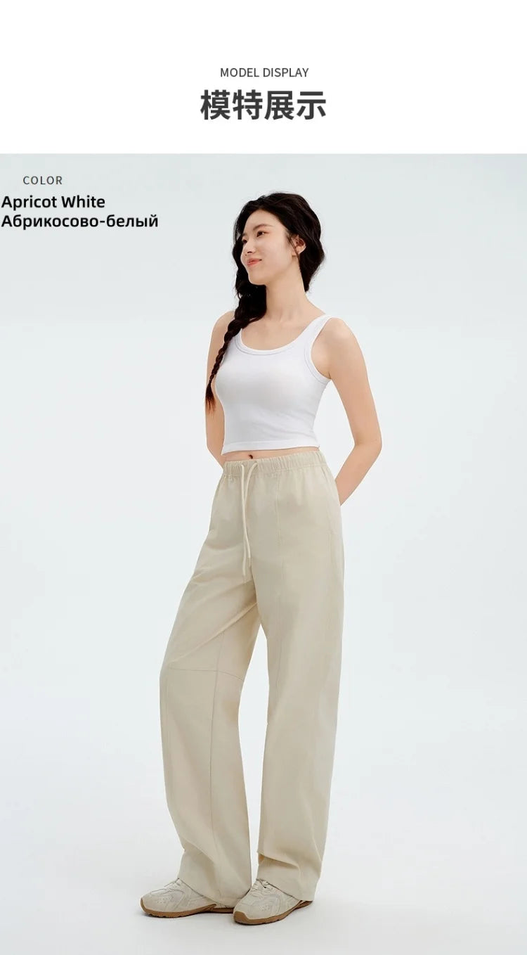 Metersbonwe Women's Cargo Jogger Pants Loose Fit Drawstring Elastic Waist Streetwear Casual Trousers Trendy Tapered Sweatpants