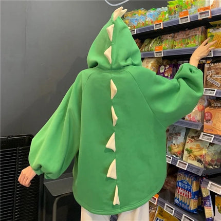 Autumn Women Cartoon Dinosaur Horn Cap Hoodies Harajuku Sweatshirts Cute Front Short Back Long Halloween Dragon Shape Pullovers