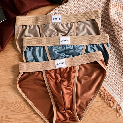 3 pezzi LORIEN CREST Slip bikini triangolari da uomo in raso di seta di lusso, traspiranti, ultra morbidi, comodi, sexy, intimo maschile