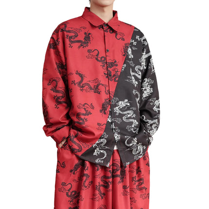 Camicie in Stile Cinese per Uomo, Nuove Camicie Retrò con Drago Rosso, Comode e Casual, Abbigliamento Tradizionale per Kung Fu e Tai Chi