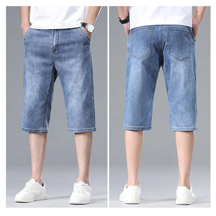 Nuovi Pantaloncini in Denim Sottili da Uomo Estate 2026, Morbidi e Confortevoli, Effetto Seta Ghiaccio, Vestibilità Ampia, Blu Chiaro e Blu Scuro, Taglie Grandi