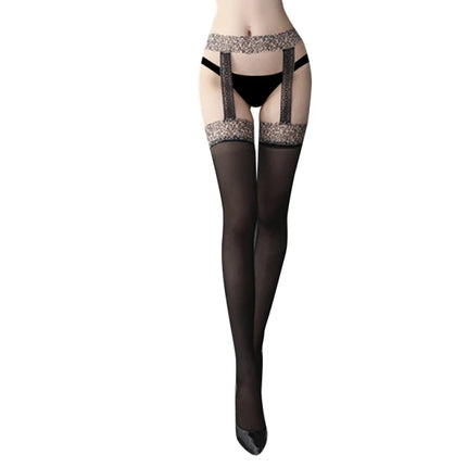 Women Sexy Body Stocking Soft Lace Thigh High Stockings + Garter Belt Over Knee Floral Tights Fit Dropship
