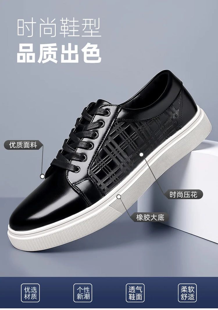 Daily Men's Luxury Brand Shoes Casual Blue Black Sneakers Shoes Man Lace-up Comfortable Leather Flat Shoes