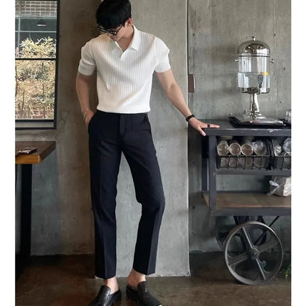 Men's Slim Fit Solid Color Stretchy Polo Shirt Sexy Fashion Trendy Cotton Casual Top Comfortable Elastic Summer Clothes