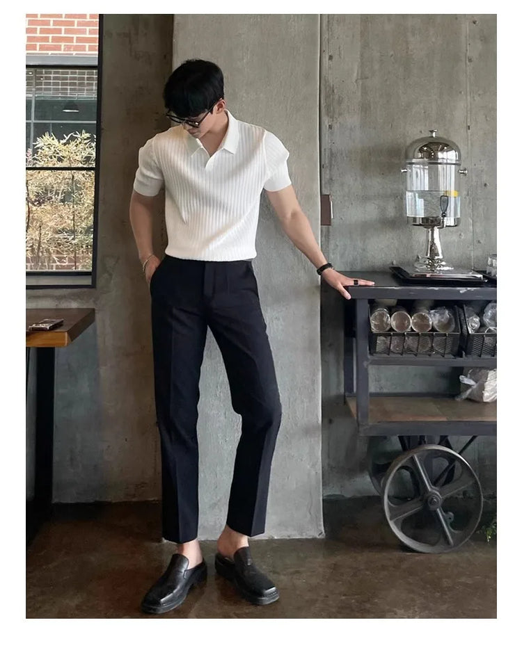 Polo da uomo slim fit tinta unita elasticizzata maglietta con colletto sexy moda trendy cotone casual top abiti estivi comodi elastici