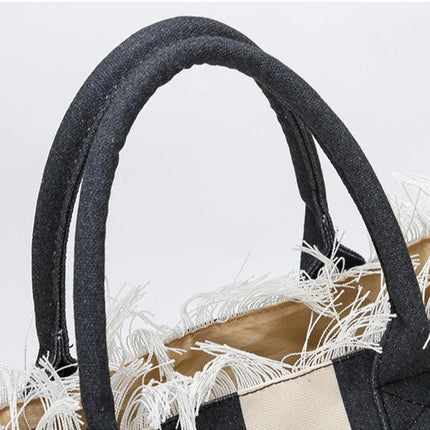 Borsa tote a righe da donna con colori contrastanti Borsa a tracolla con lettere alla moda Borsa da pendolarismo per ascelle di grande capacità