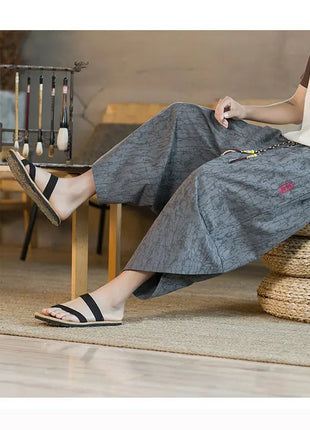 Kimono giapponese Pantaloncini tradizionali Pantaloni asiatici da uomo Samurai giapponese Pantaloni larghi da uomo in lino Yukata casual allentati