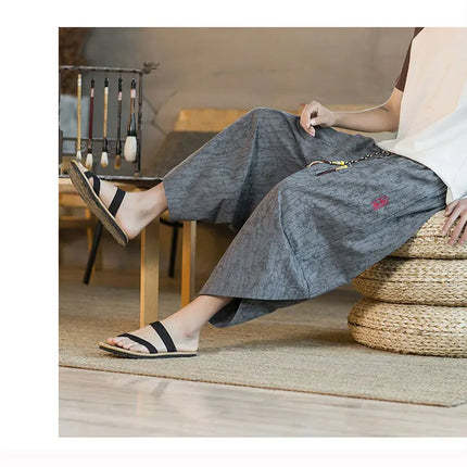 Kimono giapponese Pantaloncini tradizionali Pantaloni asiatici da uomo Samurai giapponese Pantaloni larghi da uomo in lino Yukata casual allentati