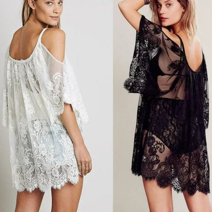 Costume da bagno bikini in pizzo all'uncinetto con copricostume da spiaggia casual in pizzo estivo da donna platinumshop