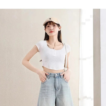 Blue Denim Shorts For Women High-Waisted Loose-Fit Slimming Casual Straight-Leg Mid-Length Summer New Arrival 2024 PlatiNum