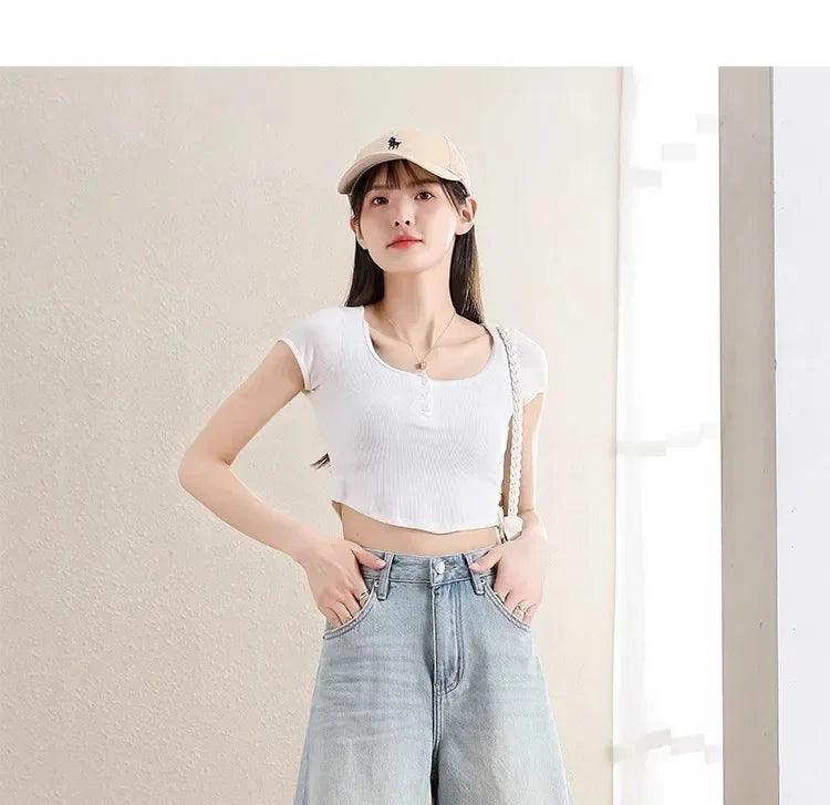 Blue Denim Shorts For Women High-Waisted Loose-Fit Slimming Casual Straight-Leg Mid-Length Summer New Arrival 2024 PlatiNum