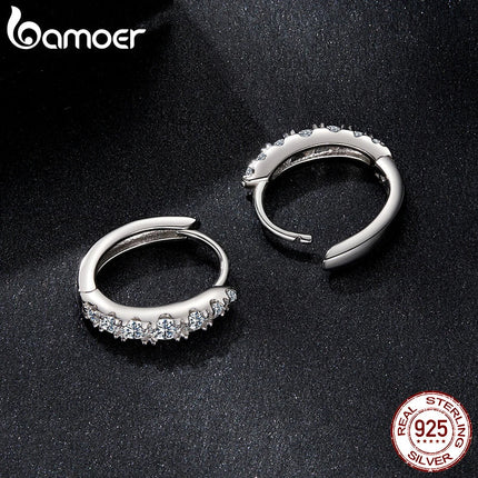 BAMOER Moissanite Huggie Hoop Earrings for Women, 925 Sterling Silver Hypoallergenic Earrings with White Gold Plated MSE092 PlatiNum