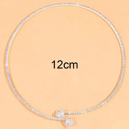 925 Sterling Silver Rhinestone Heart Collar Choker Necklace for Women Simple Open Collar Necklace Torques Jewelry Accessories PlatiNum