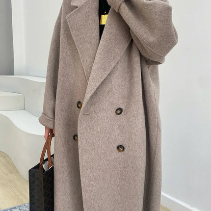 Women And Men Unisex Thicken Warm X-long Alpaca Woolen Overcoat Winter Cashmere Wool Maxi Loose Coat Oversize Cloak Outsize