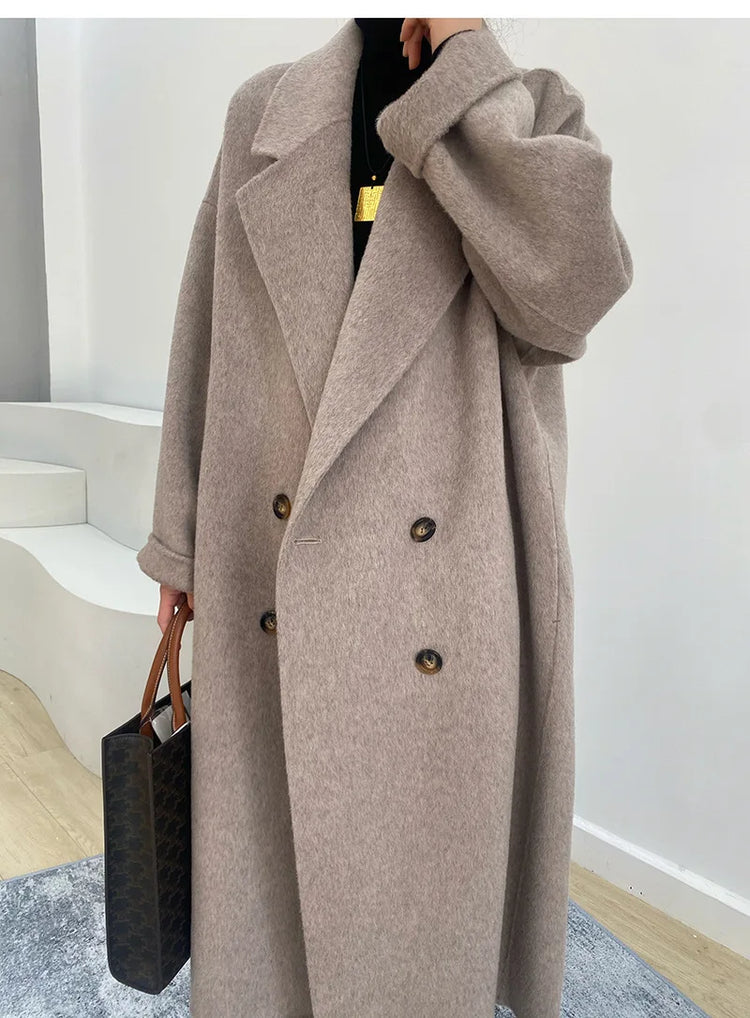 Women And Men Unisex Thicken Warm X-long Alpaca Woolen Overcoat Winter Cashmere Wool Maxi Loose Coat Oversize Cloak Outsize