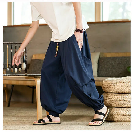 Pantaloni da uomo Harajuku, leggeri, sottili, casual, traspiranti, a gamba larga, stile harem, estivi, da jogging, in cotone, oversize.
