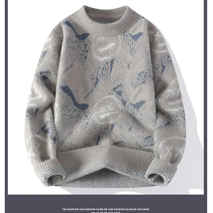 Autumn Winter Graffiti Men's New Sweater 2025 High Quality Men's Brand Hoodie Warm Knitted Tops High Street Trendy Bottom Shirt