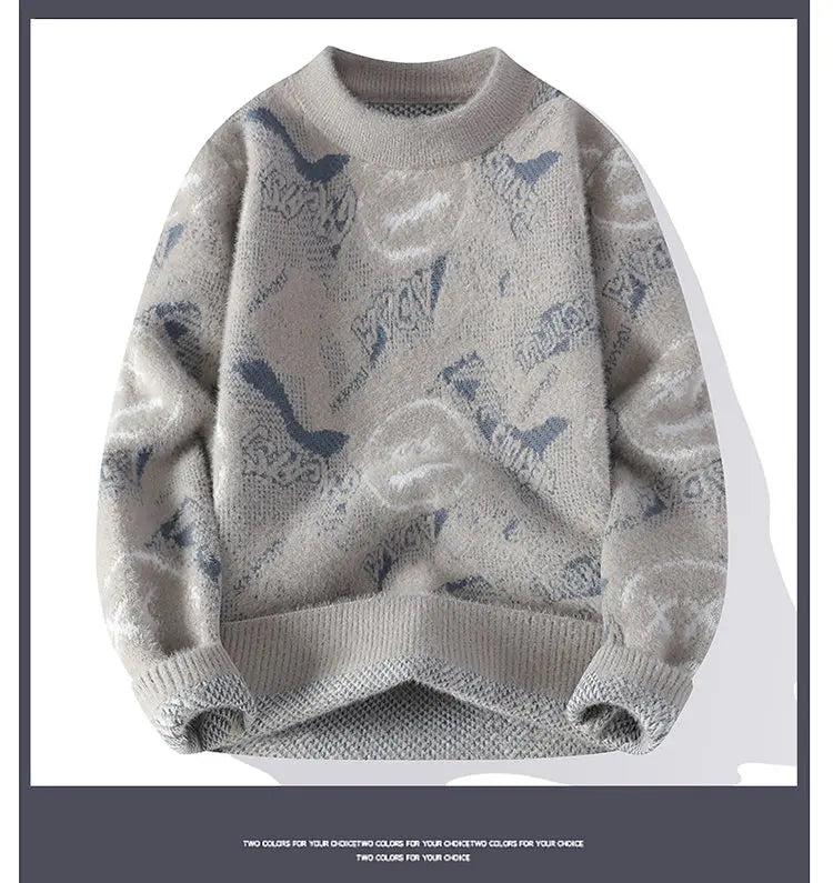 Autumn Winter Graffiti Men's New Sweater 2025 High Quality Men's Brand Hoodie Warm Knitted Tops High Street Trendy Bottom Shirt