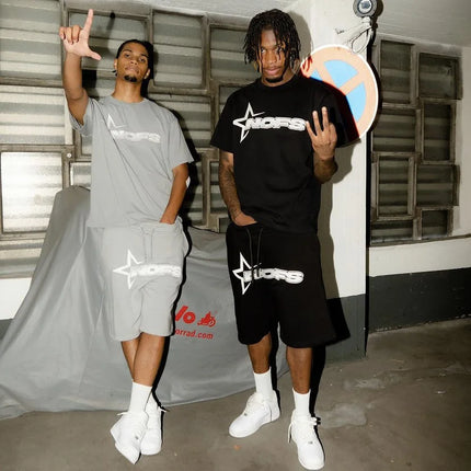 Y2K T-shirt Short Kpop Street Fashion Print Unisex Short Sleeve Top Casual Loose Drawstring Shorts Pants Women Men Clothing Tees