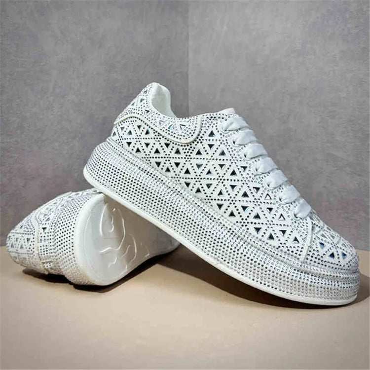 Luxury New Designer Men's White Black Charm Rhinestone Platform Causal Shoes Flats Male Hip-hop Walking Sneakers Zapatos Hombre