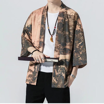 Camicie Sottili da Uomo con Stampa Tradizionale, Abbigliamento Asiatico, Kimono Giapponese, Camicie Yukata da Uomo, Top Larghi da Donna Stile Harajuku, Cappotto Taglie Forti fino alla 5XL
