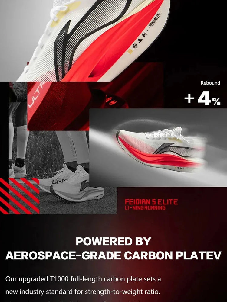Li-Ning Unisex FEIDIAN 5 ELITE Racing Running Shoes SUPER BOOM LiNing CARBON-FIBER PLATE Shoes Anti-Slip Sneakers ARMV003 PlatiNum
