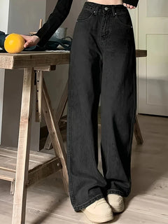 Women Fashion Loose Jeans Female High Waist Streetwear Designer Wide Leg Trousers Female Classic Gray Goth Straight Leg Pants