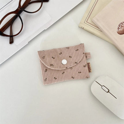 Cute Floral Coin Purse Mini Wallet Card Organizer Small Square Corduroy Bag for Student Bus Bank ID Credit Cards PlatiNum