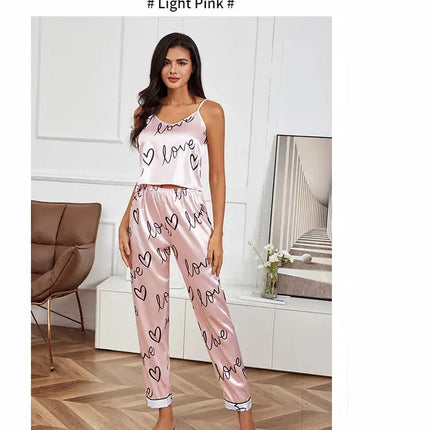 Pigiama da donna in raso di seta set lettera stampa Cami Vest Shirt con pantaloni Sleepwear Ladie Sexy pigiama Lingerie pigiama da notte platinumshop