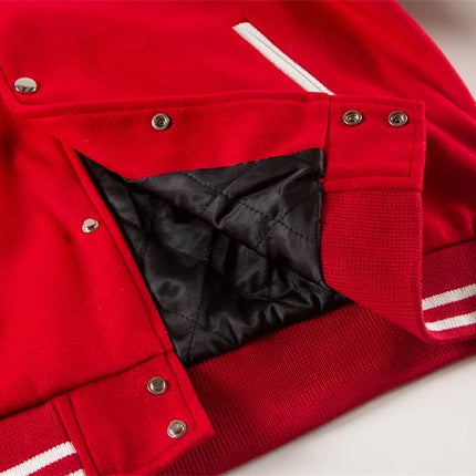 Broken Pearl Rhinestone Patchwork Leather Sleeve Baseball Jacket High Street Casual Loose Jacket Street Hip-hop Rock Fashion