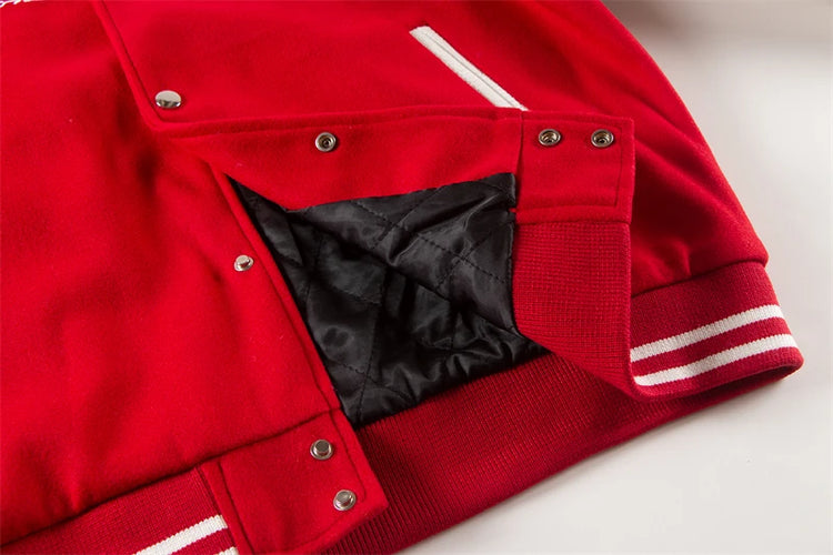 Broken Pearl Rhinestone Patchwork Leather Sleeve Baseball Jacket High Street Casual Loose Jacket Street Hip-hop Rock Fashion