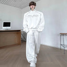 LUZHEN Fashion Street Two-piece Sets Men's Zipper Shoulder Design Long Sleeve Sweatshirt 2025 Autumn Loose Wide Leg Pants JY3912 PlatiNum
