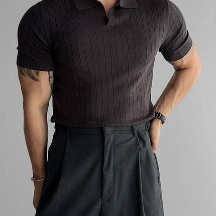 Men's Slim Fit Solid Color Stretchy Polo Shirt Sexy Fashion Trendy Cotton Casual Top Comfortable Elastic Summer Clothes