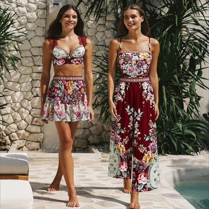 Costume da bagno vintage da donna sexy, bikini o intero, con stampa peonia, scollo a V, push-up, modellante, per la spiaggia platinumshop