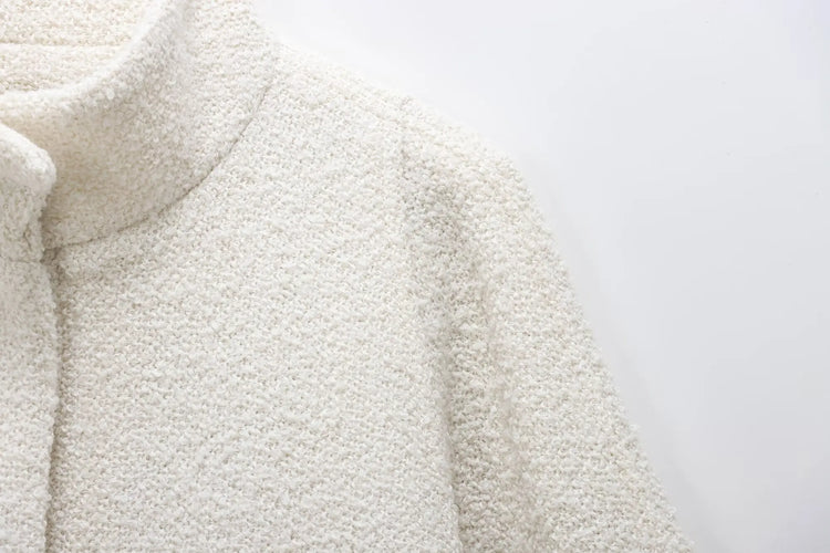 HH Women's 2025 New Solid Wool Blended Stand Collar Concealed Button Cape Jacket Female Fashion Versatile Temperament Jacket