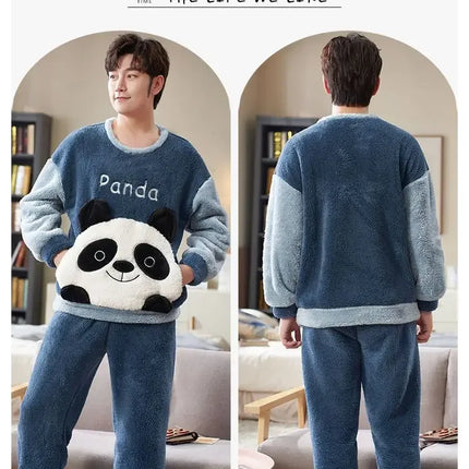 Couples Pajamas Women Men Winter Thicken Pyjamas Sleepwear Cartoon Dinosaur Korean Lovers Homewear Soft Warm Hoodies Pijama