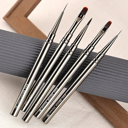 1/12Pcs Simple Nail Enhancement Brush Metal Handle Painting Drawing Flower Pen Edge Hook Uv Gel Nail Brush Nail Art Tools New