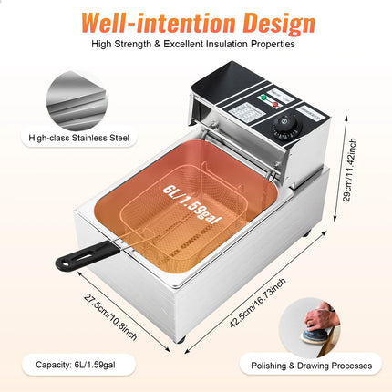 EF-81 220V 2500W Euro Plug 6L Singolo Cilindro Forno per Alimenti Commerciale Friggitrice Per Fare Patatine Pollo Fritto Pollo