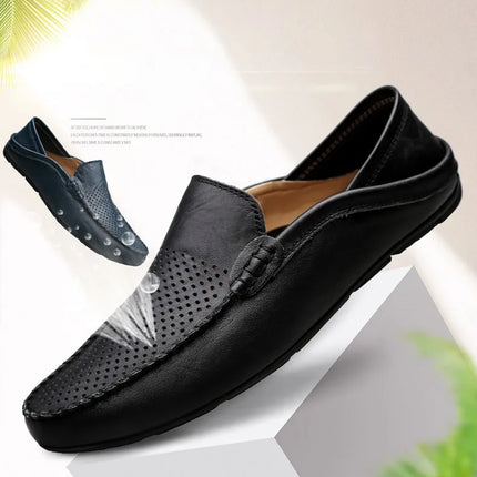 Scarpe da uomo Casual Luxury Summer Casual Leather Shoes Soft Low Platform Outdoor Light traspirante antiscivolo scarpe da guida nere