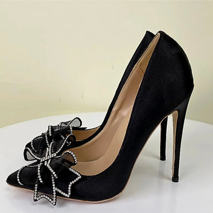 Blingbling strass festa da sera estiva tacchi alti donna 8-12 cm moda fiocco-nodo partito pompe eleganti scarpe da donna taglia 34-45