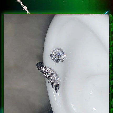 1pcs Silver Color Wing 316L Stainless Steel Ear Bone Nail for Women New Fashion Full of Rhinestone Earrings Accessories for Ear PlatiNum