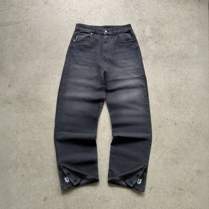 Jeans con orlo a stampa leopardata, stile casual americano anni 2000, a vita alta, gamba dritta e larga, abbigliamento femminile retrò Harajuku