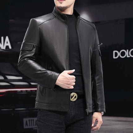 White Leather Jacket For Men 2023 Winter Male Business Simple Standing Collar Short Slim Coat Motorcycle Chaqueta Cuero Hombre