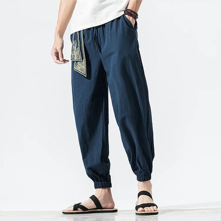 Kimono da uomo in cotone e lino costume da samurai giapponese Ukiyo-e cintura con stampa pantaloni stile harem retrò pantaloni larghi da uomo Hip Hop Harajuku Haori